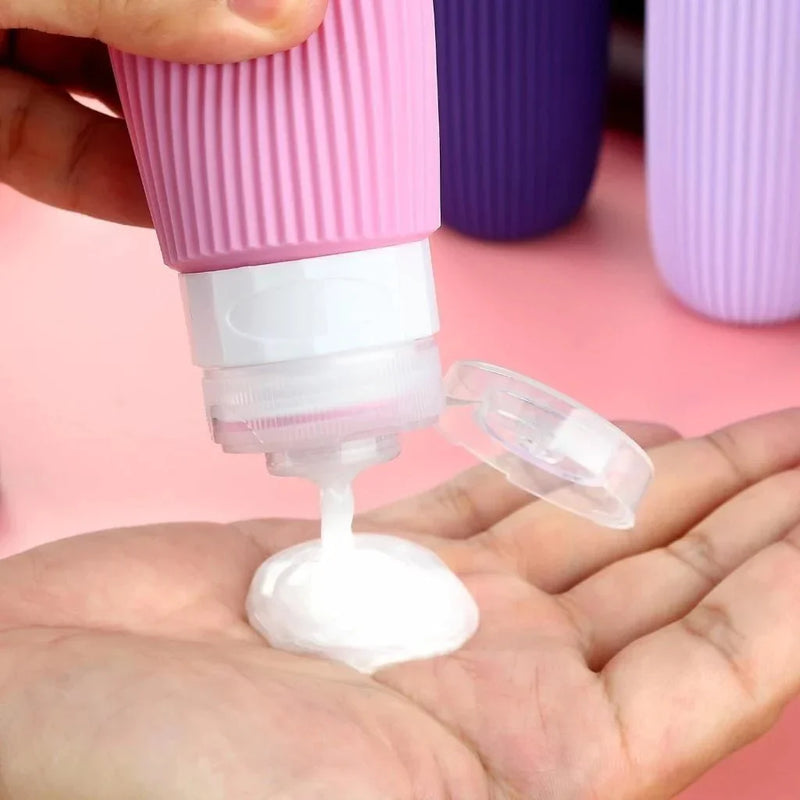 Kit 4 Frascos de Silicone Para Viagem
