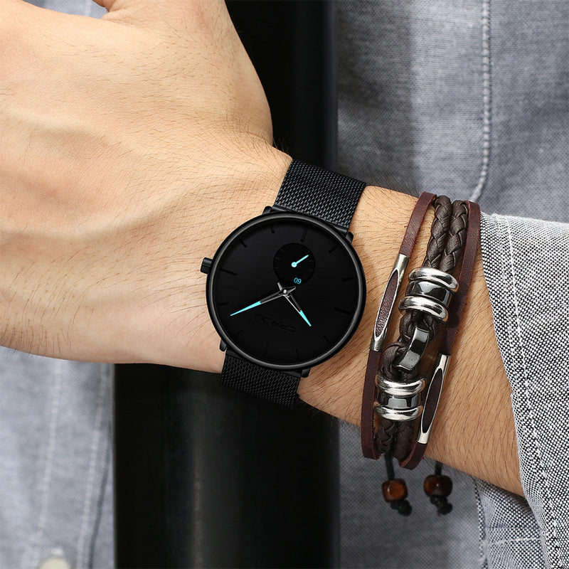 Relógio CRRJU Slim Black - Estilo Elegante com Design Ultra Fino, Movimento Quartzo