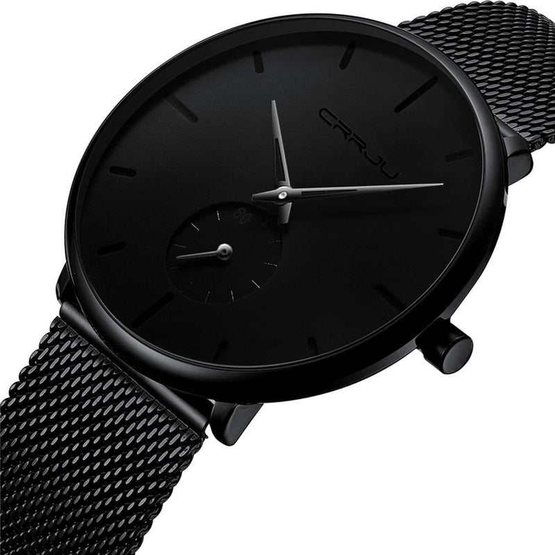 Relógio CRRJU Slim Black - Estilo Elegante com Design Ultra Fino, Movimento Quartzo